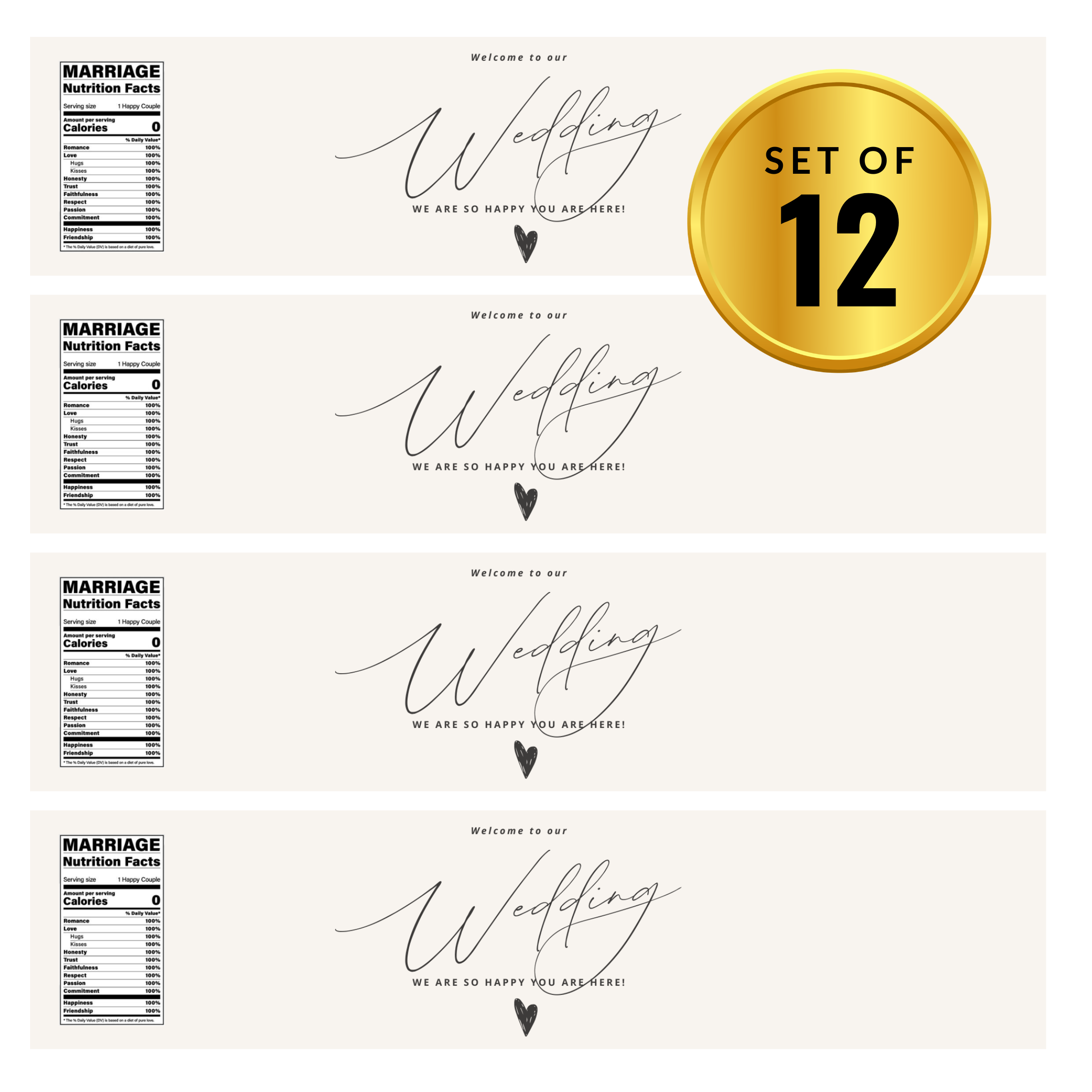 Welcome To Our Wedding Water Bottle Labels |Set of 12| Custom Drink Labels| Elegant| 8.5in