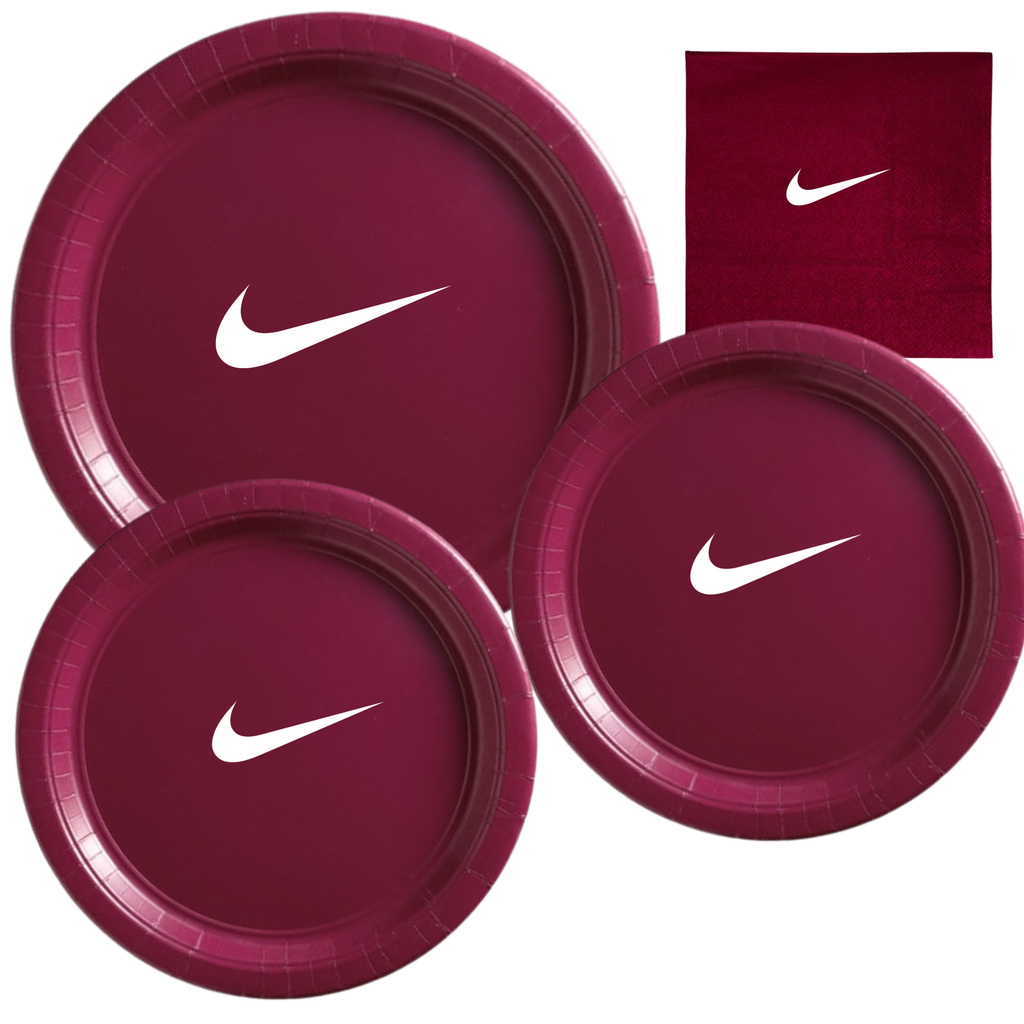 Custom Retro Party Tableware Set | Deep Red with White Design | 45PCS| Basketball Theme