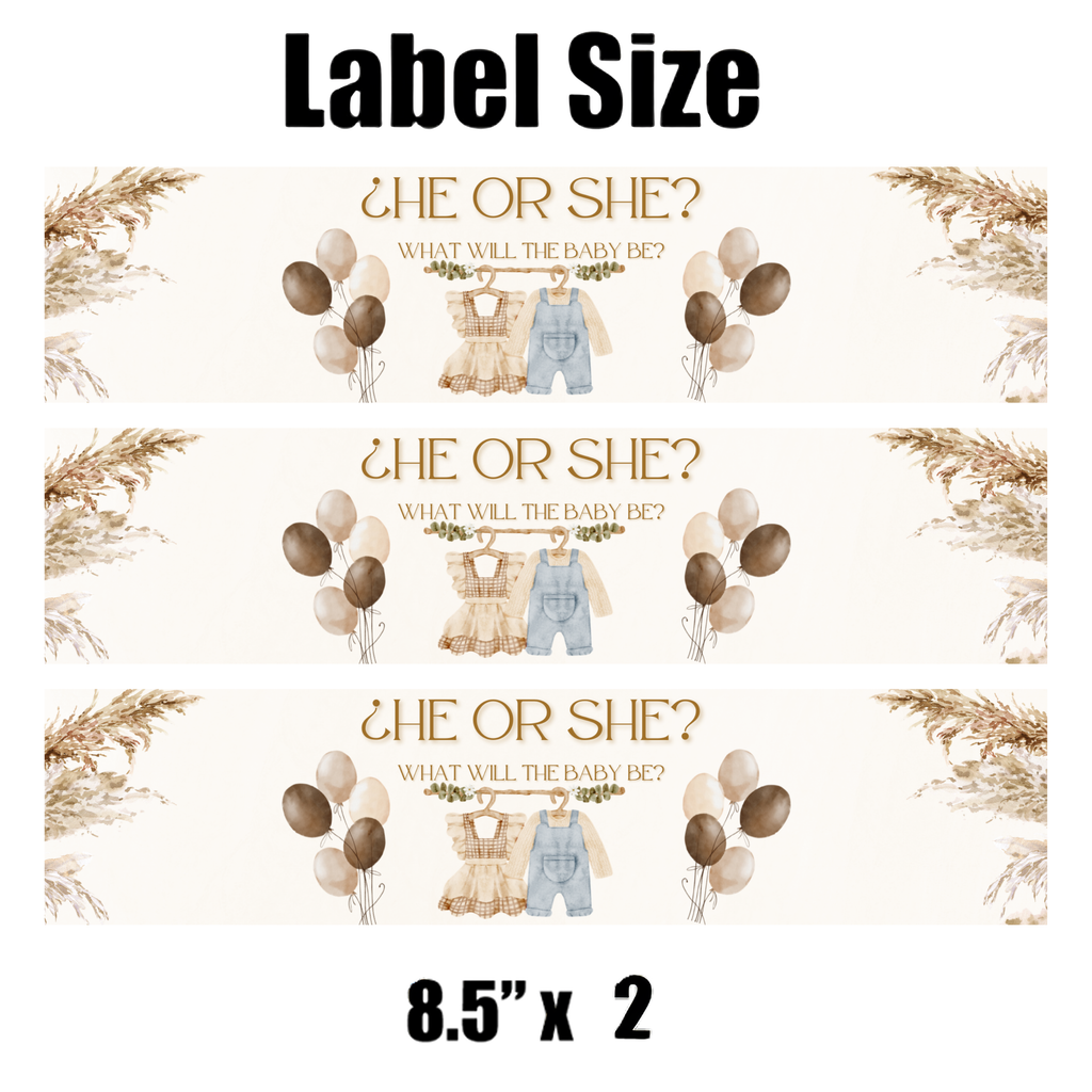 He or She What Will Our Baby Be| Water Bottle Labels |12pcs| Gender Reveal Party Theme | Baby Boy Girl Clothing | Glossy