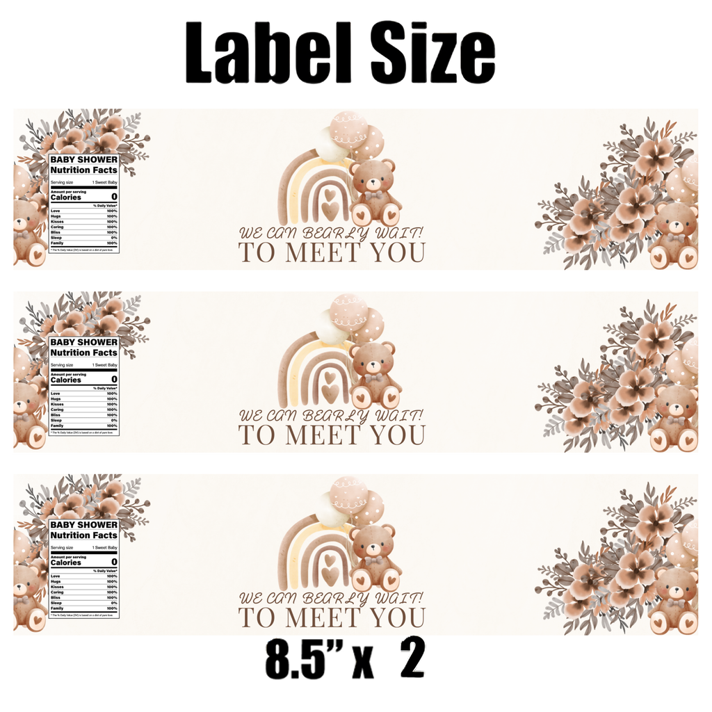 We Can Bearly Wait To Meet You Water Bottle Labels | Teddy Bear Baby Shower Theme | 12 PCS | Glossy