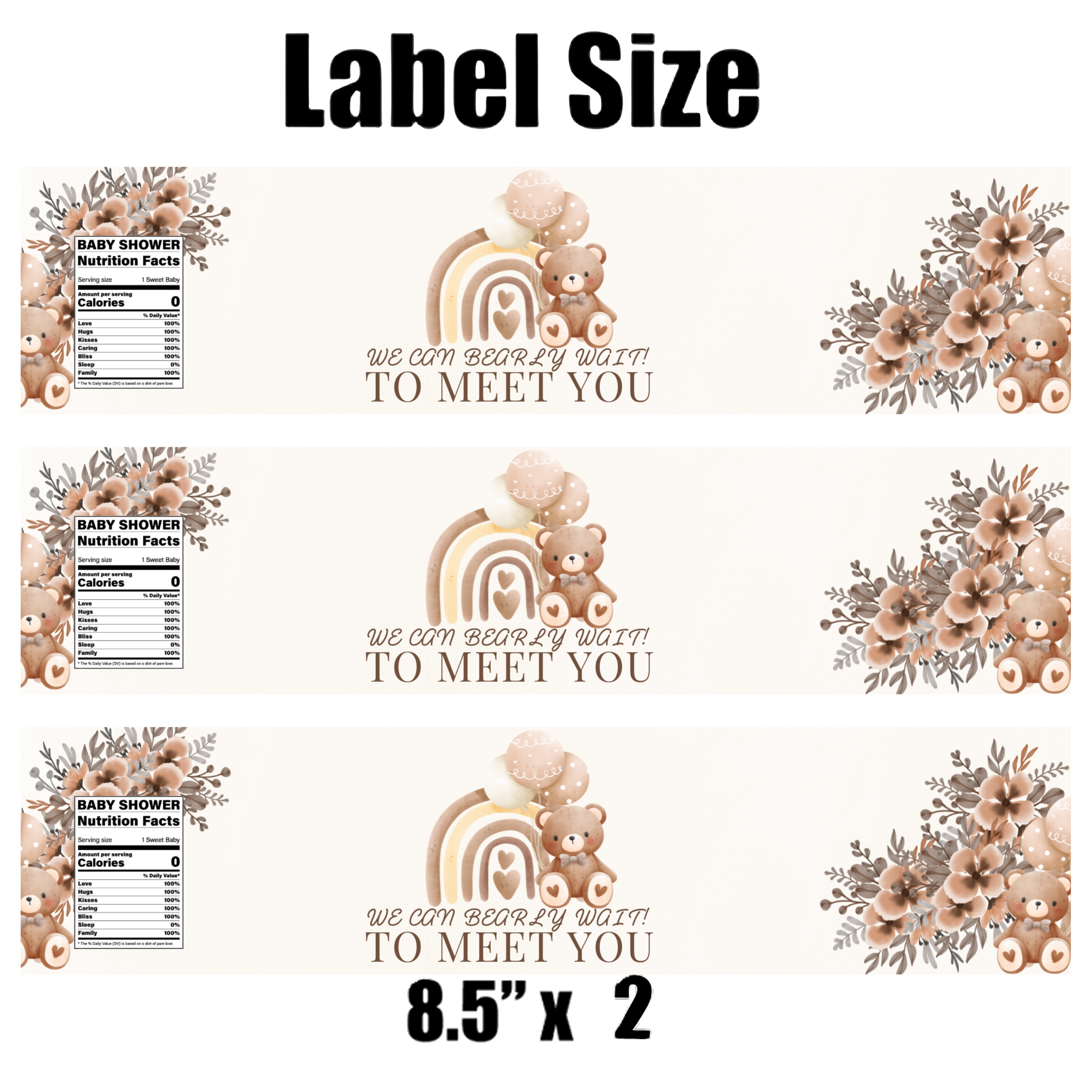 We Can Bearly Wait To Meet You Water Bottle Labels | Teddy Bear Baby Shower Theme | 12 PCS | Glossy