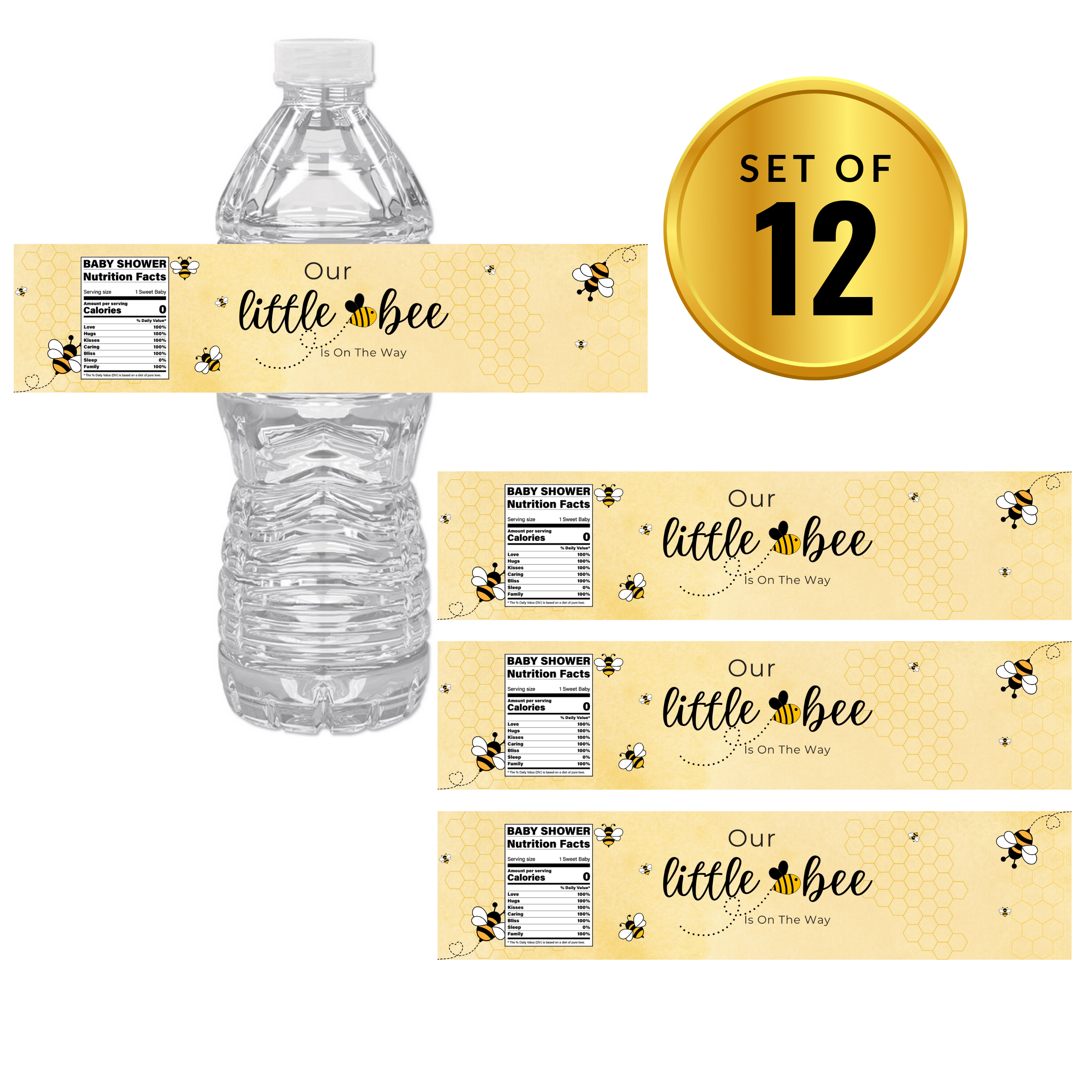Our Little Bee Is On The Way Water Bottle Labels | Bumble Bee Baby Shower Theme | Honey and Bees Design | 12 PCS | Glossy
