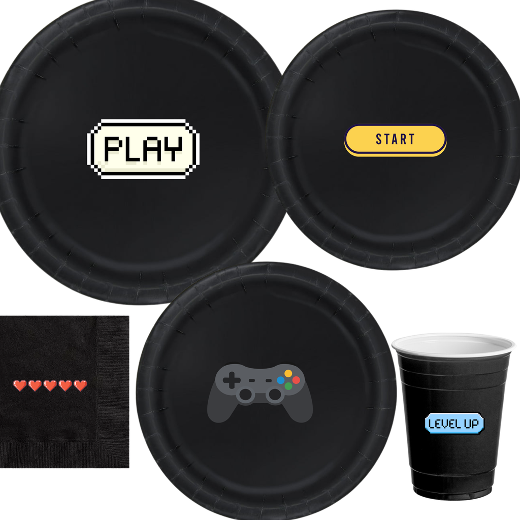 Gamer Birthday Party | Disposable Plates Set | Gaming Theme Decor | Matching Paper Supplies | Video Game Bundle