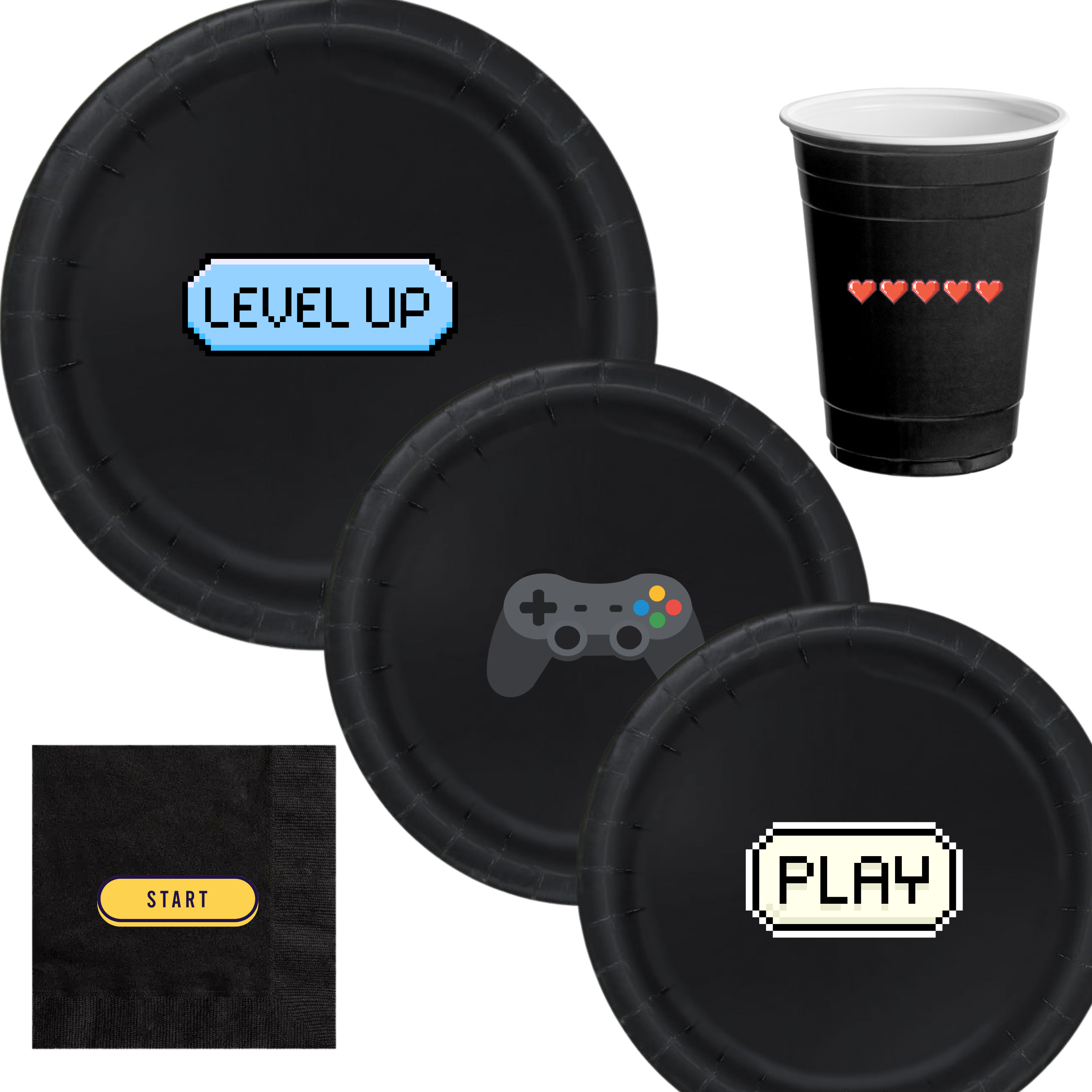Gamer Birthday Party | Disposable Plates Set | Gaming Theme Decor | Matching Paper Supplies | Video Game Bundle