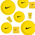 Custom Retro Basketball Party Tableware Set | Yellow with Black Design | 45 PCS Disposable Party Supplies | 15 Dinner Plates 15 Dessert Plates 15 Napkins