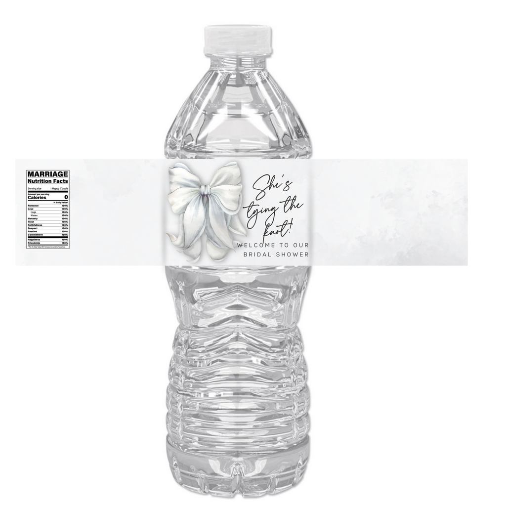 She’s Tying the Knot Water Bottle Labels| 12pcs| Bridal Shower Favors| Welcome to our Bridal Shower| Glossy