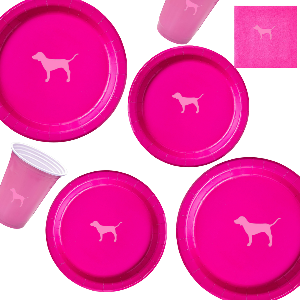 Hot Pink Dog Party Plates & Cups| Inspired Dog| Set of 60pcs| Party Plates Set