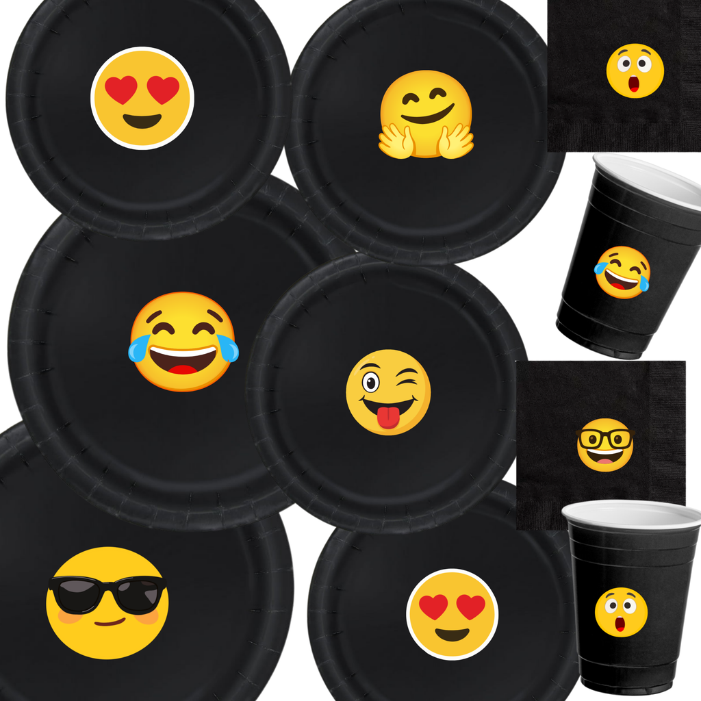 Emoji Birthday Party | Disposable Plates Set | Fun Expression Theme | Matching Paper Supplies | Colorful Table Decor