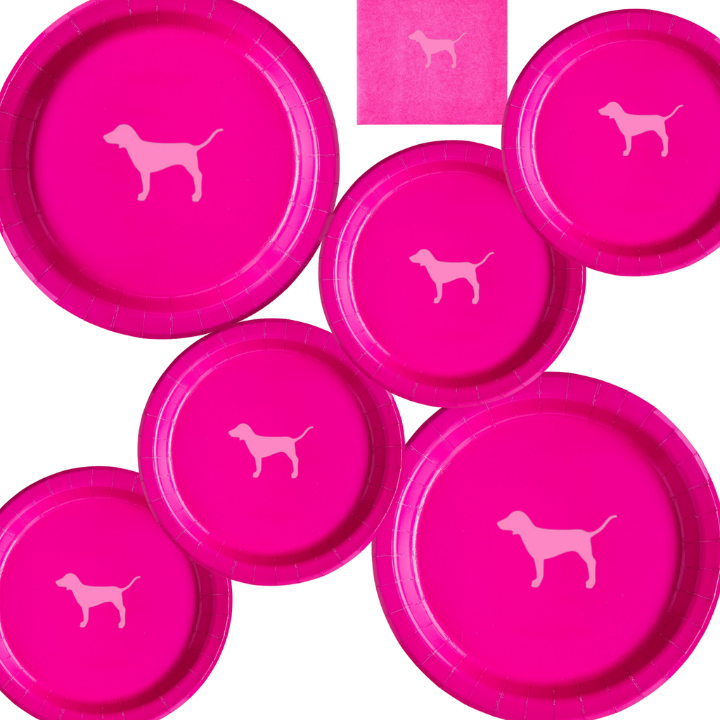 Hot Pink Dog Party Plates & Cups| Inspired Dog| Set of 60pcs| Party Plates Set