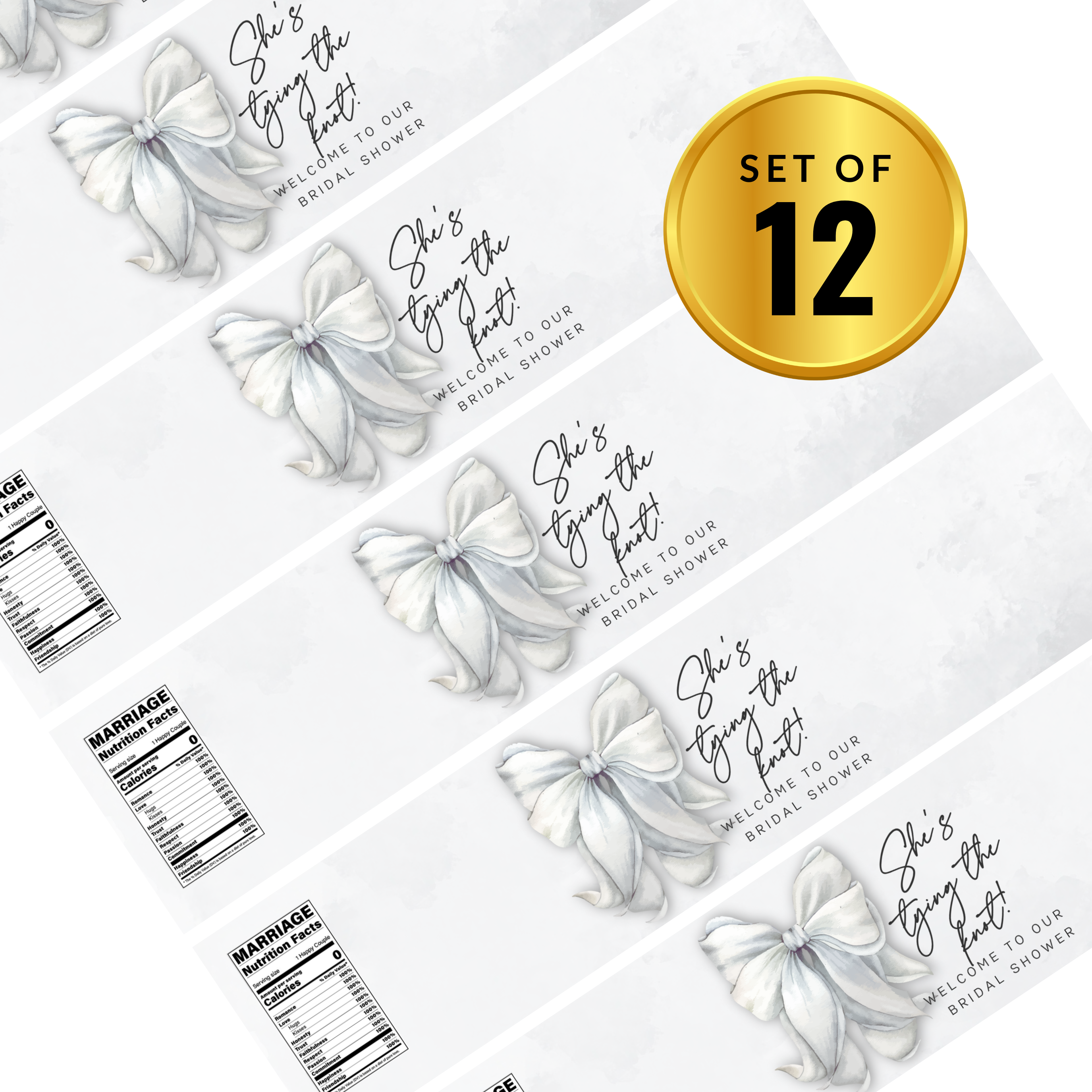 She’s Tying the Knot Water Bottle Labels| 12pcs| Bridal Shower Favors| Welcome to our Bridal Shower| Glossy