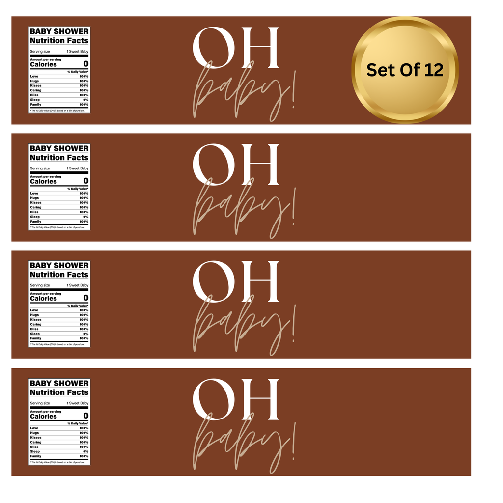 Oh Baby Baby Shower | Water Bottle Labels | Drink Station Labels | Set of 12 | Gender Neutral Theme | Baby Shower Drink Wraps