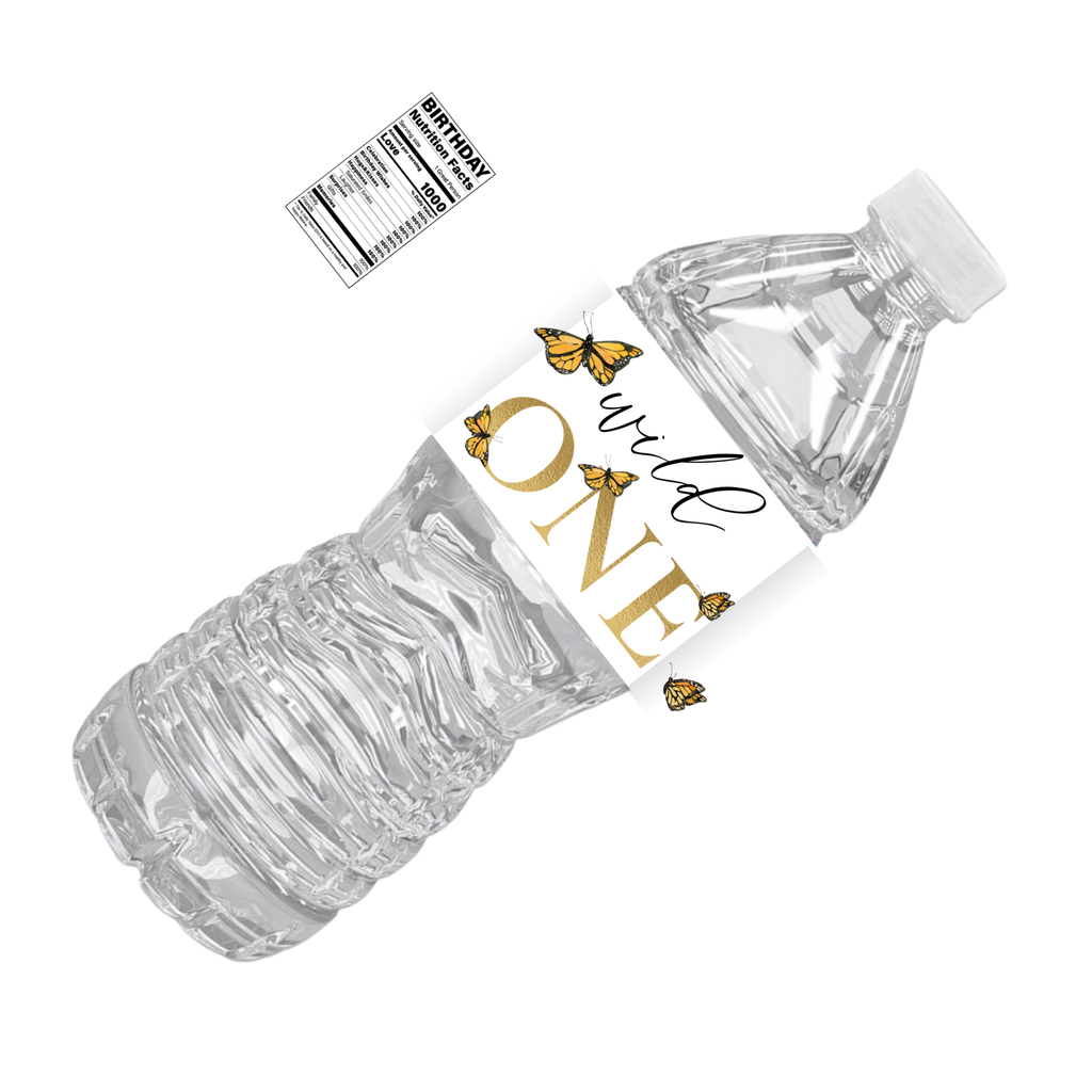 Wild One | 1st Birthday Water Bottle Labels | First Birthday Party Favors | Butterfly Theme |Drink Station Labels