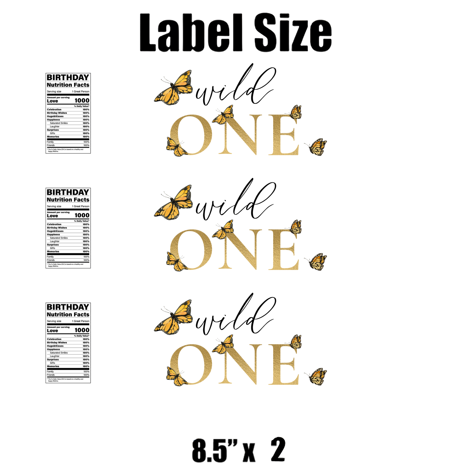 Wild One | 1st Birthday Water Bottle Labels | First Birthday Party Favors | Butterfly Theme |Drink Station Labels