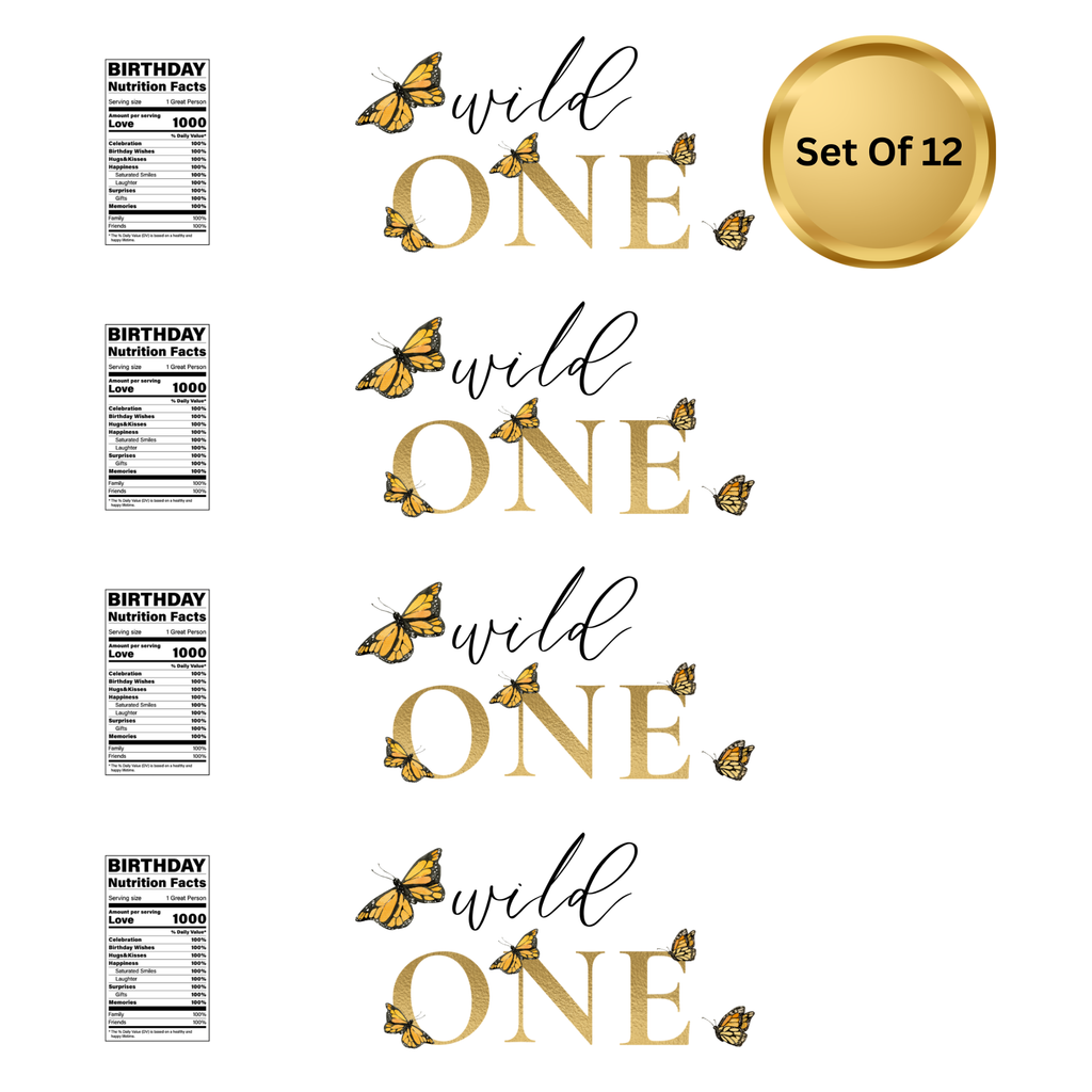 Wild One | 1st Birthday Water Bottle Labels | First Birthday Party Favors | Butterfly Theme |Drink Station Labels