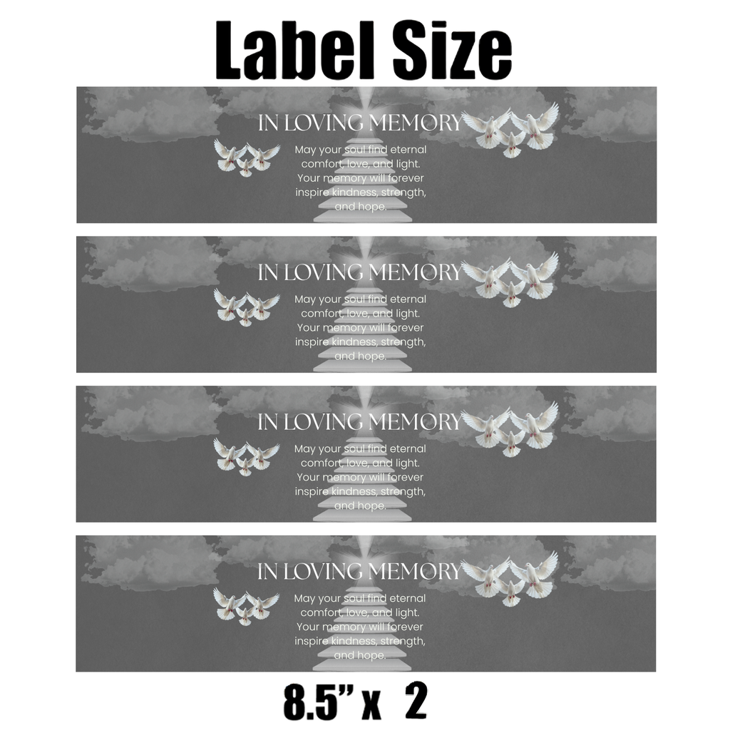 In Loving Memory Water Bottle Labels | Set Of 12 | Funeral Memorial Decor | Stairs To Heaven | Clouds Design Elegant