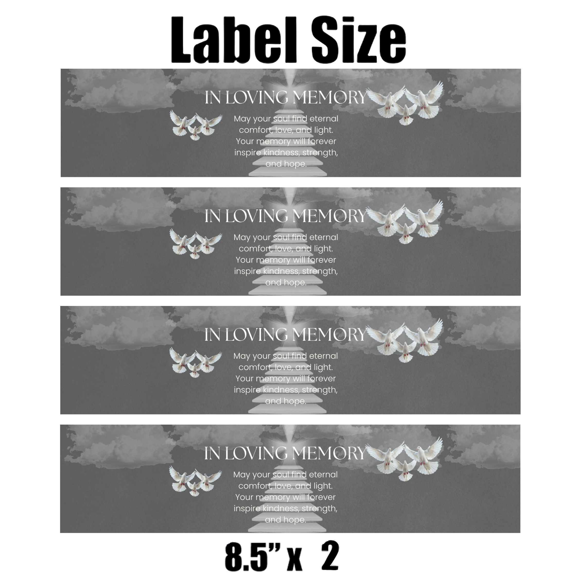 In Loving Memory Water Bottle Labels | Set Of 12 | Funeral Memorial Decor | Stairs To Heaven | Clouds Design Elegant
