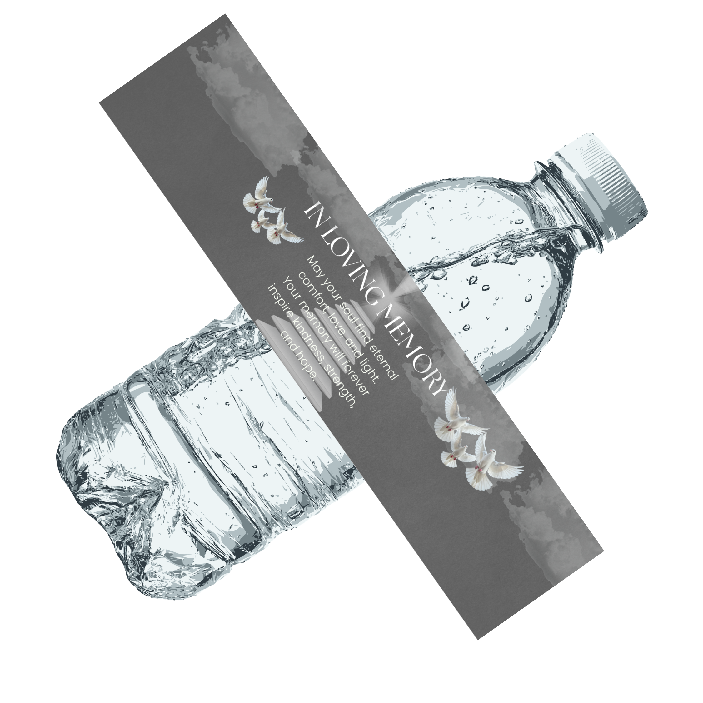 In Loving Memory Water Bottle Labels | Set Of 12 | Funeral Memorial Decor | Stairs To Heaven | Clouds Design Elegant