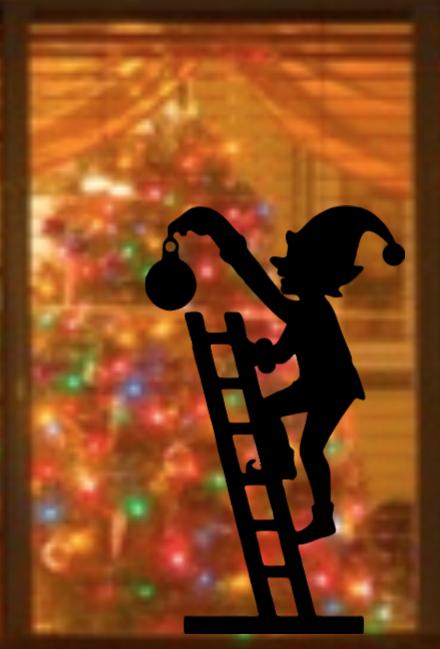 Large Elf Climbing Ladder Christmas Window Cling Decal | Reusable | Christmas Decor| 19H| Reusable
