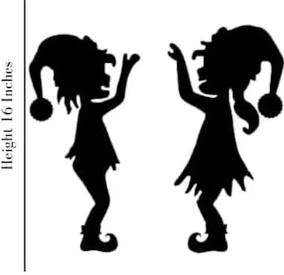 Christmas Window Decal Set, Reindeer and Elves Silhouette, 23 x 15 Inches