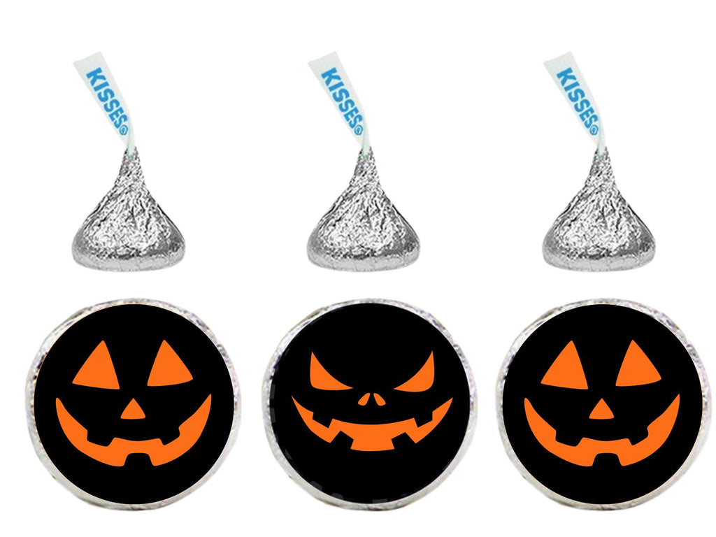 Halloween Pumpkin Candy Kiss Stickers | Black Peel and Stick Decals | 100 Pack