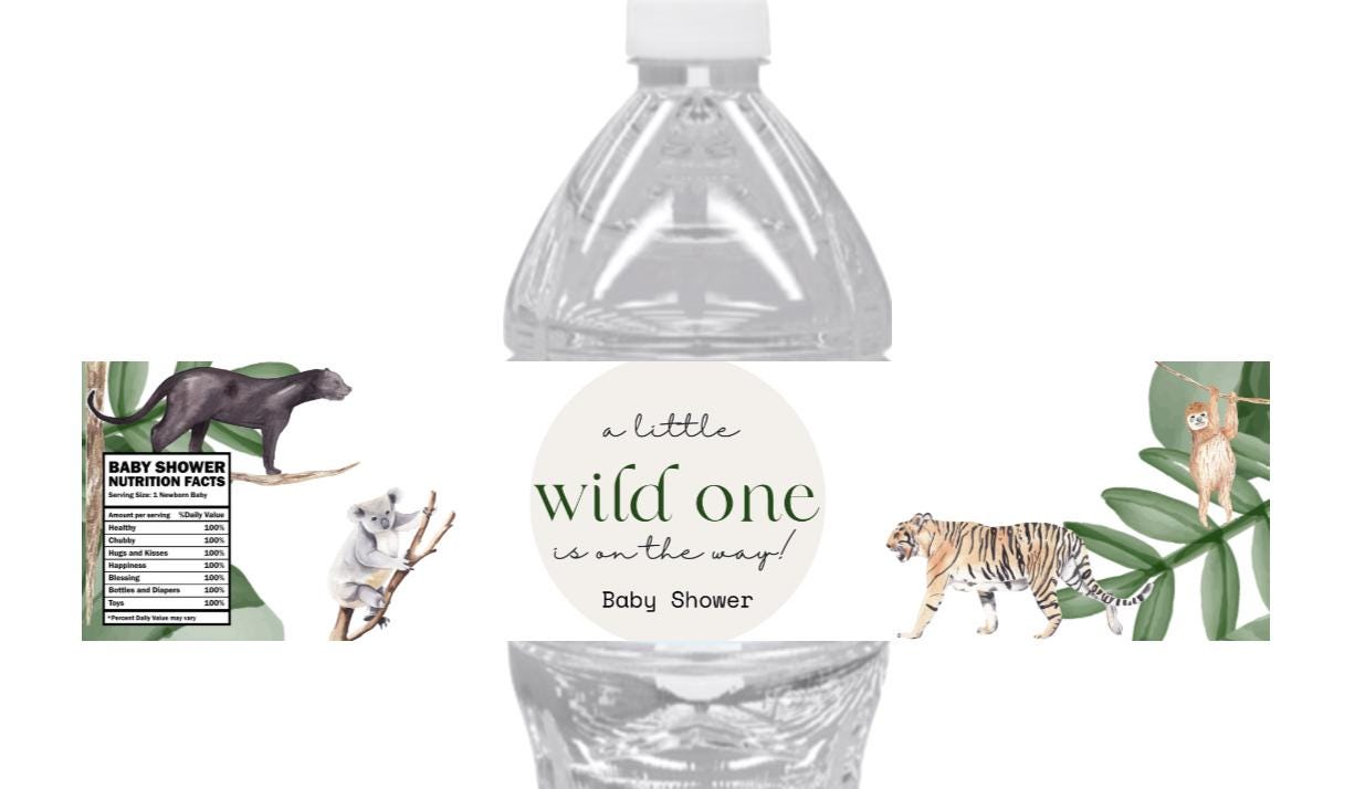 A Little Wild One Is On The Way Water Bottle Labels | Animal Theme Baby Shower| 12ct| Party favors