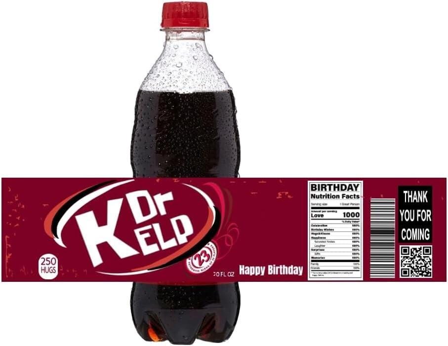 Dr Kelp Birthday Soda Bottle Labels, Party Decoration, Set of 12