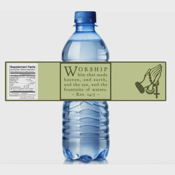 Inspirational Scripture Water Bottle Label with Rev. 14:7 Quote, Religious