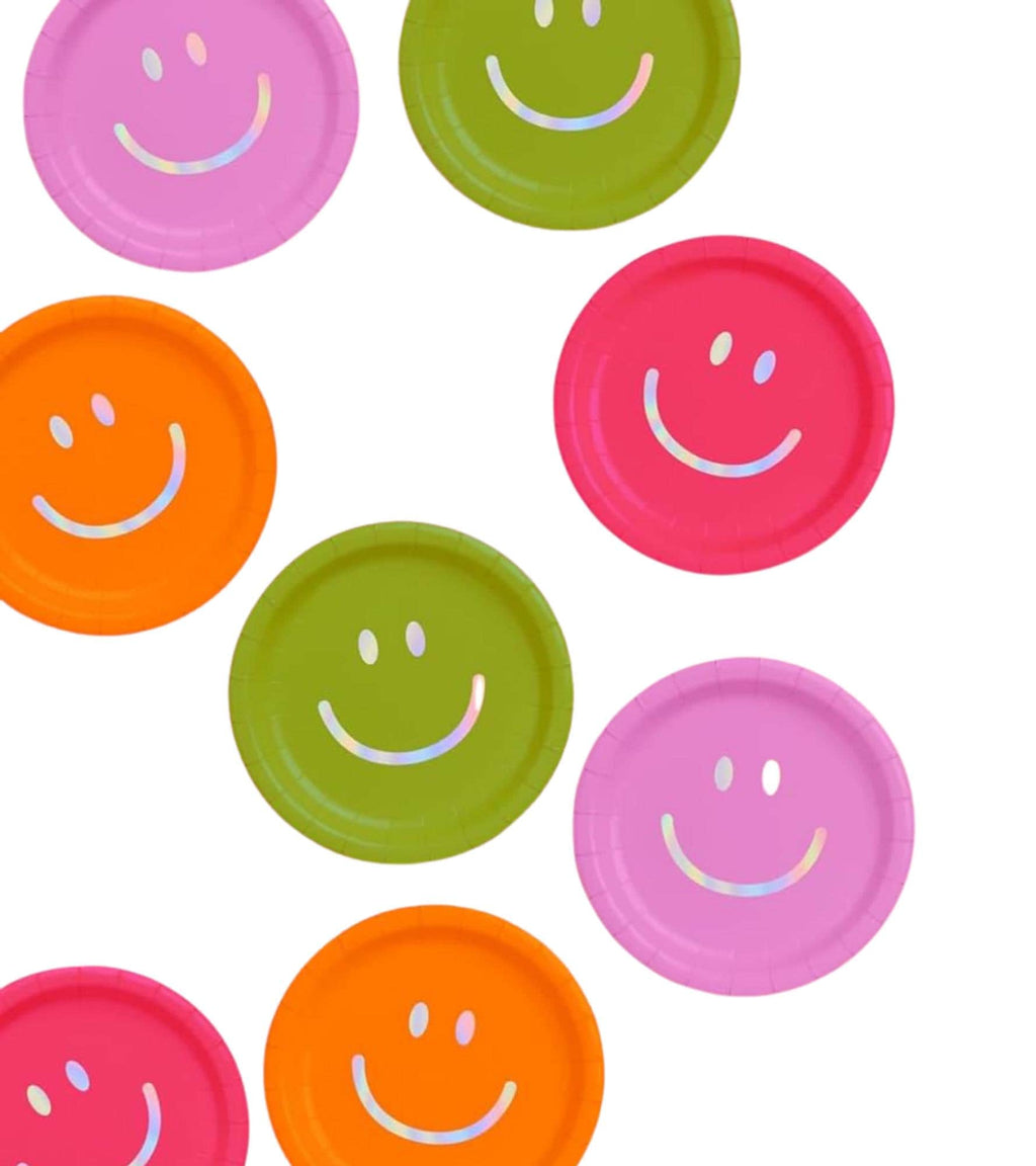 Smiley Face Party Plates Multicolor | Pink Green Purple Orange Tableware | Dinner and Dessert