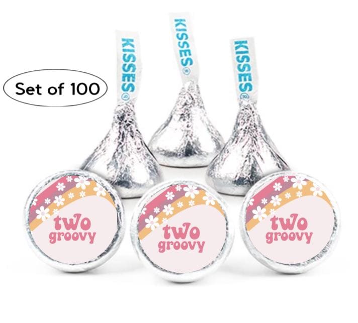 Two Groovy Candy Stickers | 2nd Birthday Theme | 0.75" Glossy Vinyl Labels | Set of 100 High Quality