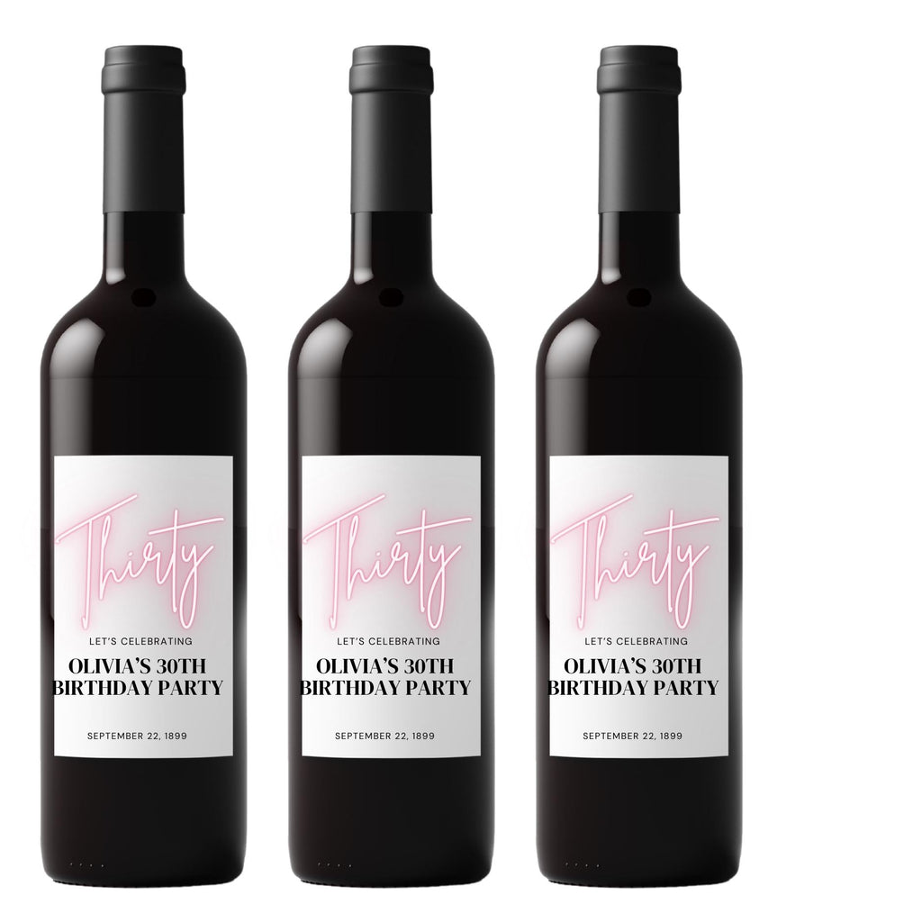 Personalized 30th Birthday Wine bottle Labels | Custom Name Bottle Decor | Glossy Finish