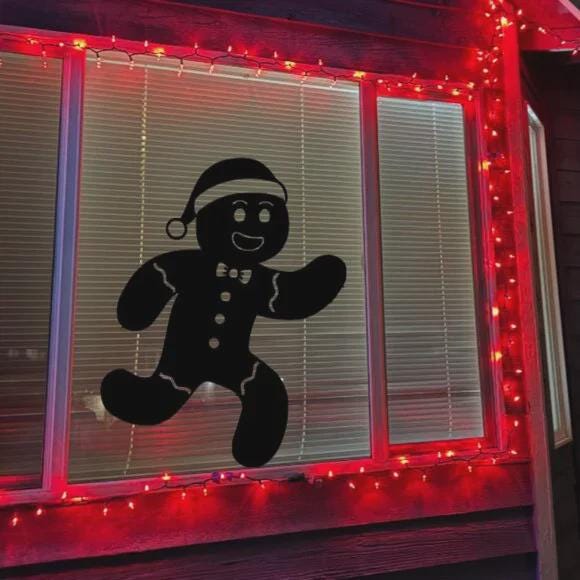 Running Gingerbread Man Window Cling | Reusable Christmas Silhouette Decor