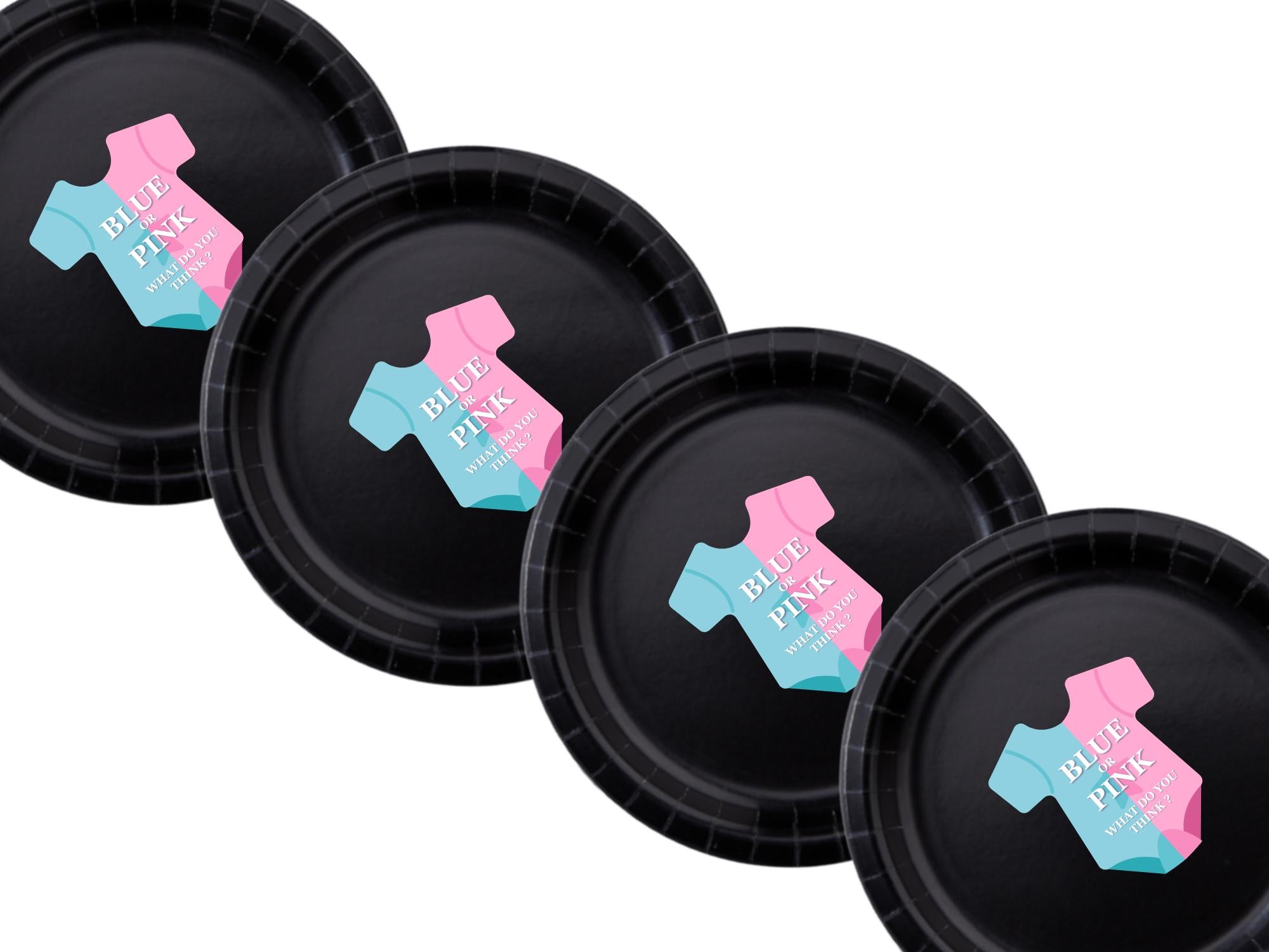 Boy or Girl Baby Shower Paper Plates Set | Black Gender Reveal Tableware | 40 Piece Kit