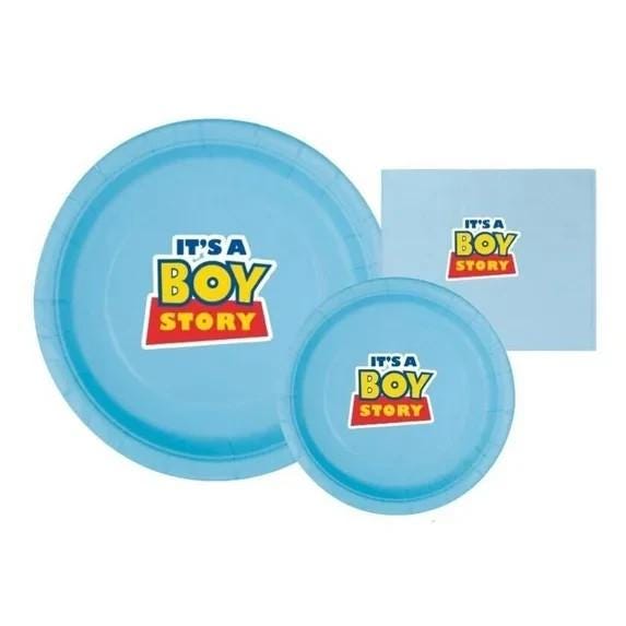 It's a Boy Story Party Plates & Napkins | Baby Shower Tableware Set