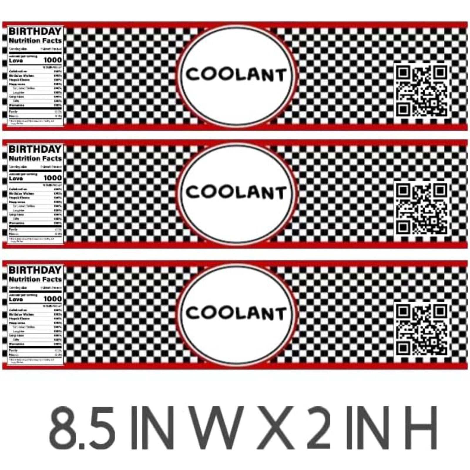 Racing Theme Water Bottle Labels, Coolant Design, 8.5 x 2 inches, Set of 12
