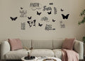 Faith Themed Wall Decal Set, 20 Pieces, Butterfly and Floral Designs, 11.5in W x 18in H, Black