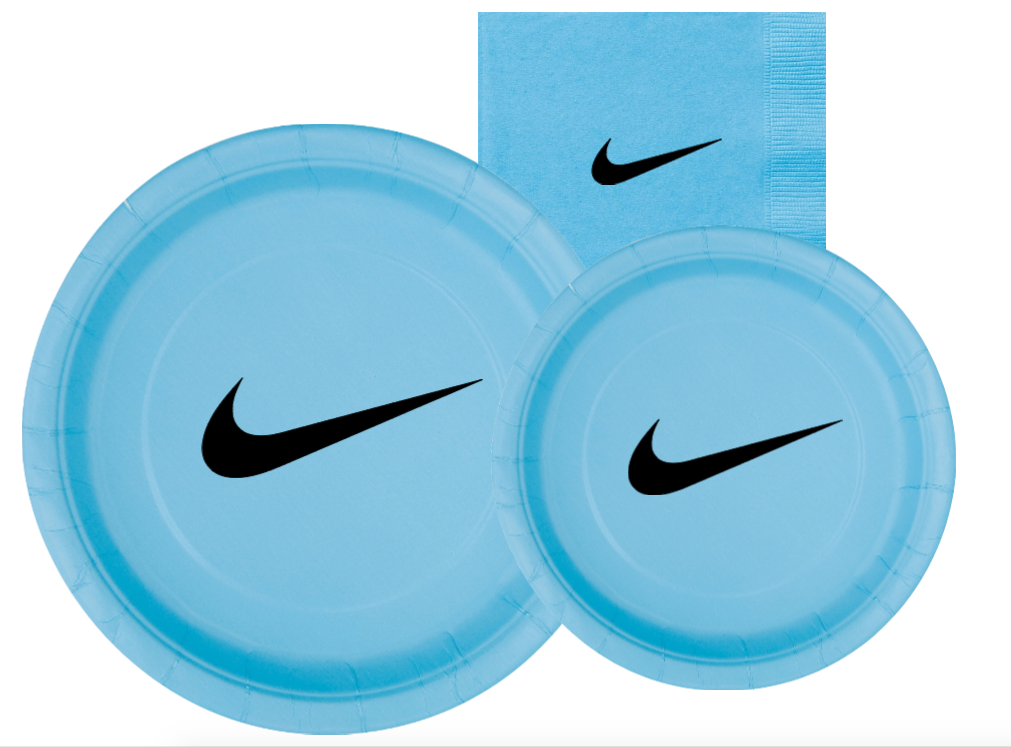 Custom Party Paper Plates and Napkins Set, Light Blue with Black, Party Supplies