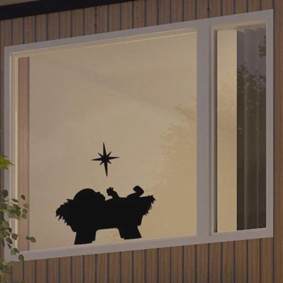Baby Jesus In Manger with Star Window Cling Silhouette| Large Decal:Reusable