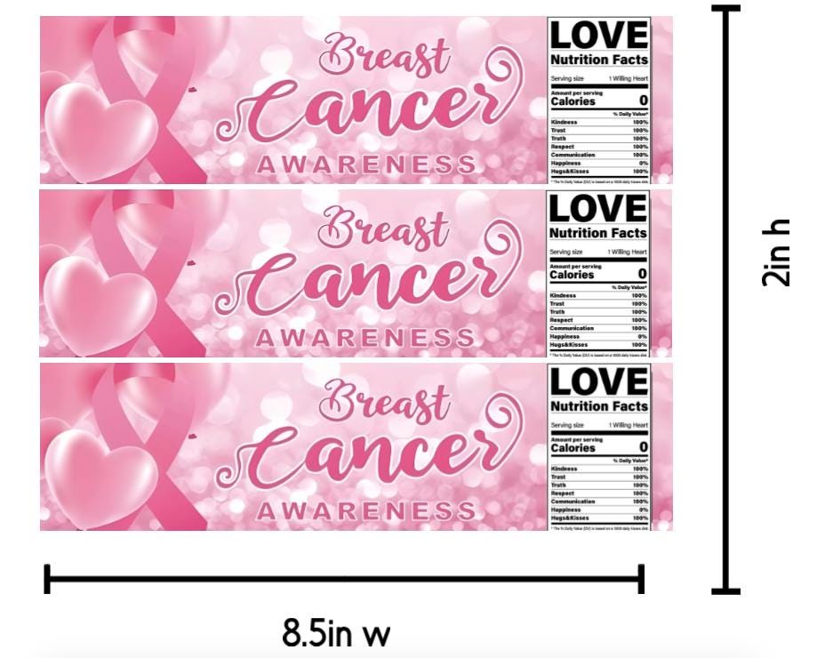 Breast Cancer Awareness | Pink Ribbon Water Bottle Labels | Set of 12 | Fundraiser & Event Favors