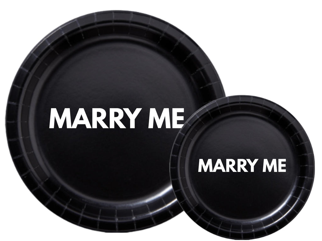 Engagement Party Plates | Black Marry Me Paper Plates Set | Romantic Table Decor