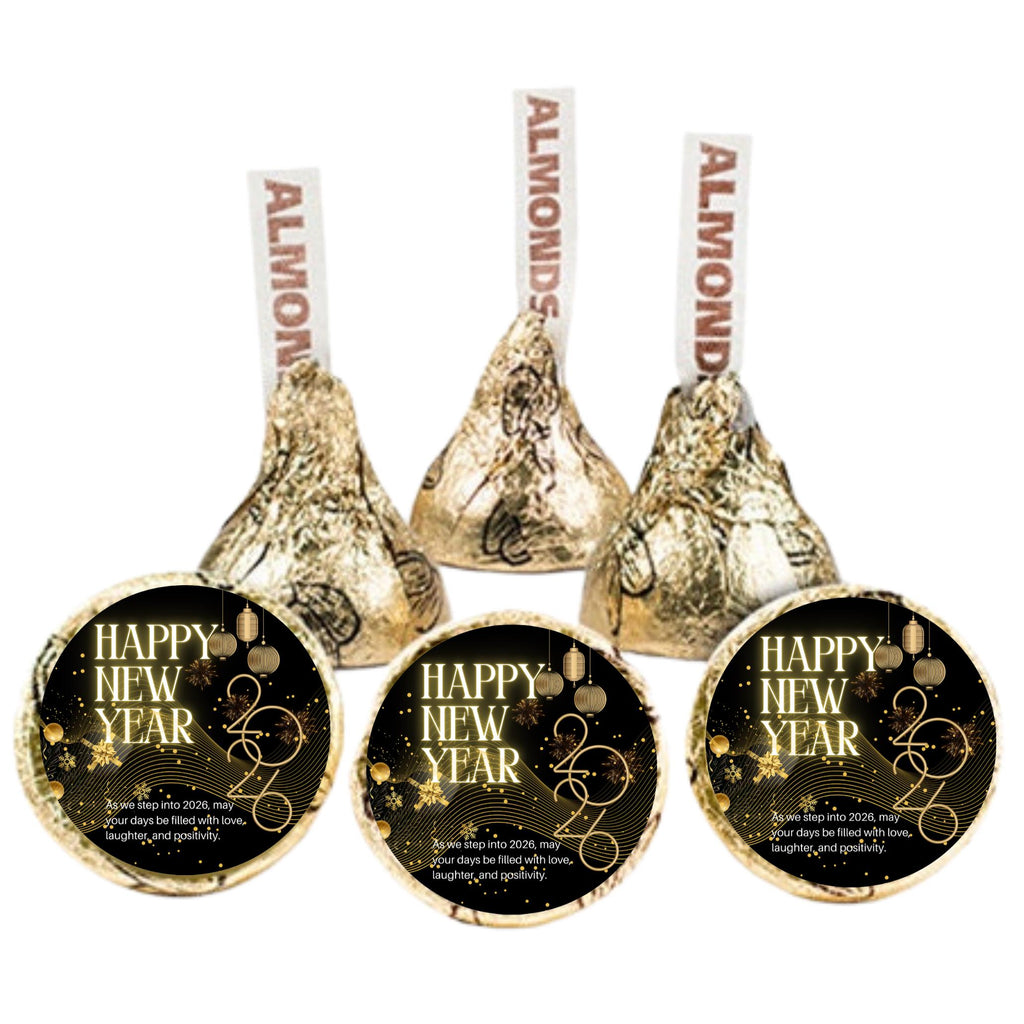 Happy New Year 2026 Chocolate Candy Kiss Labels| 100| Fun New Year Favors|Easy Celebration Setup