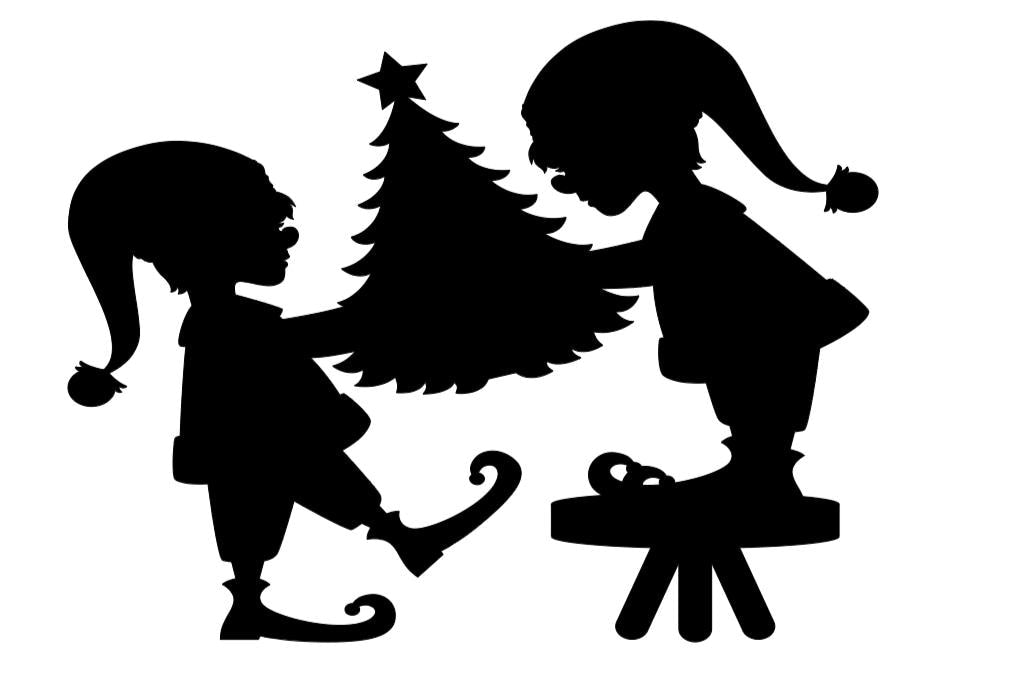 Reusable Elf Silhouette Decal Set | 11.5 H" × 15 W" | Glossy| Black| Christmas Window Decals