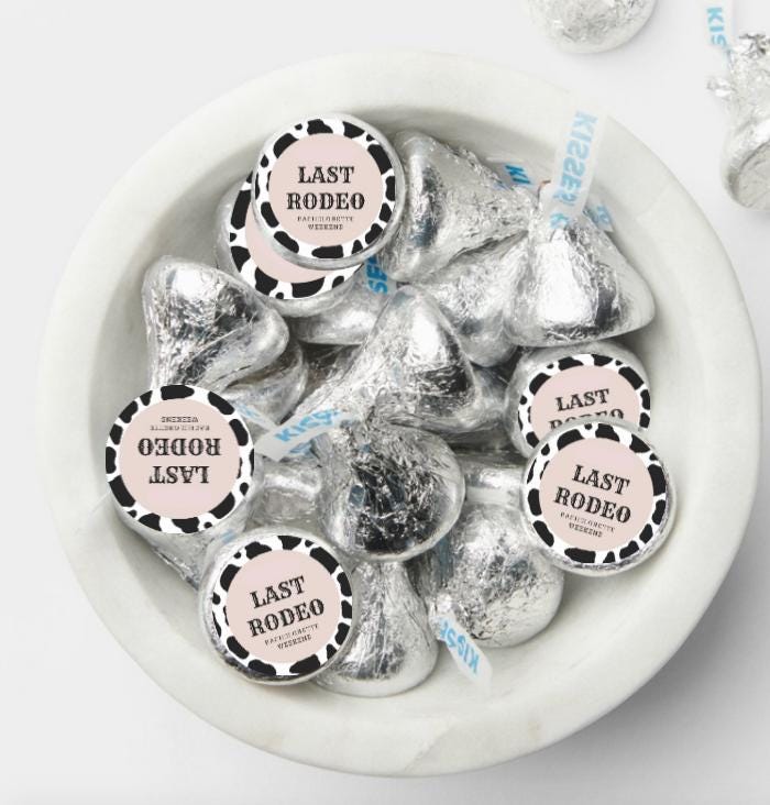 The Last Rodeo Kisses Candy Stickers | 100ct|Glossy|Bachelorette Party Favors | 0.75