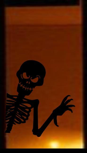 Halloween Peeping Spooky Skeleton Reusable Window Cling Decal, Black Vinyl, Indoor Non-Adhesive Decoration, 13.5 x 11.5 inches
