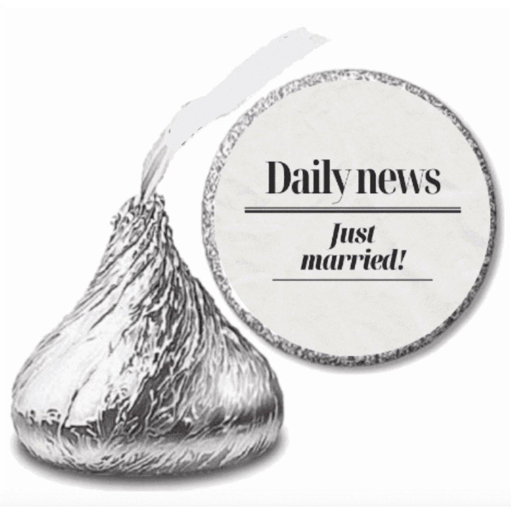 Wedding Favor Chocolate Candy Stickers, Just Married Daily News Design, 0.75 Inch Round Labels