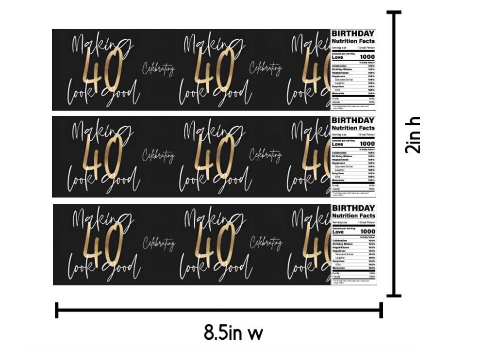 Celebrating Making 40 Look Good | 40th Birthday Water Bottle Labels | Glossy Vinyl | Set of 12 | Party Decorations