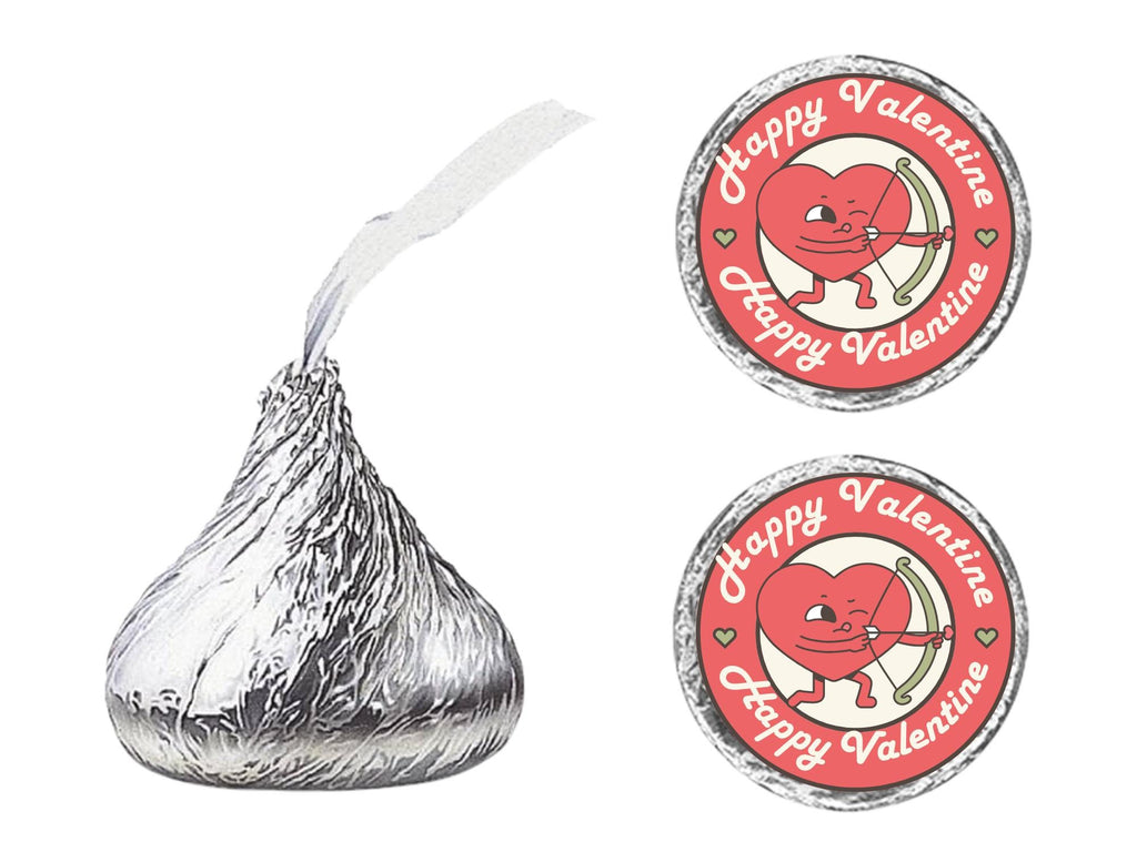 Happy Valentines Candy Kiss Stickers | Red Heart Peel and Stick Decals | 100 Pack