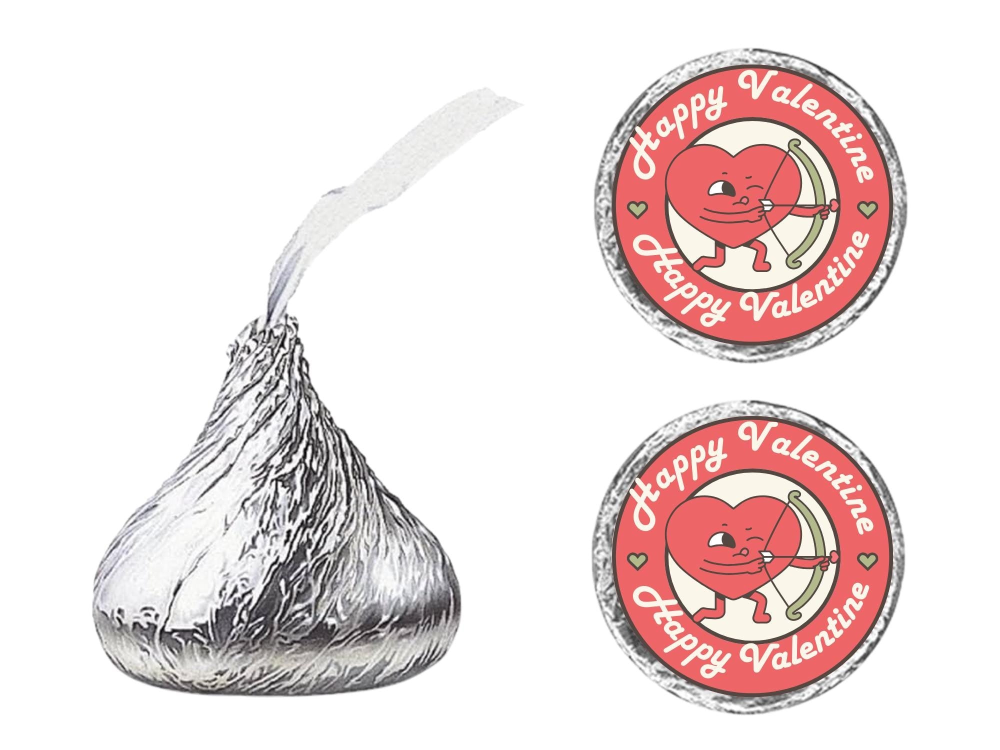 Happy Valentines Candy Kiss Stickers | Red Heart Peel and Stick Decals | 100 Pack