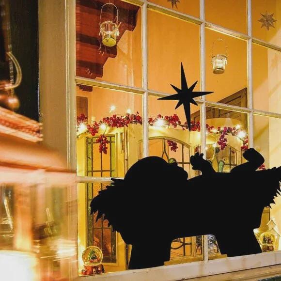 Baby Jesus In Manger with Star Christmas Window Cling Silhouette| Large Decal:Reusable