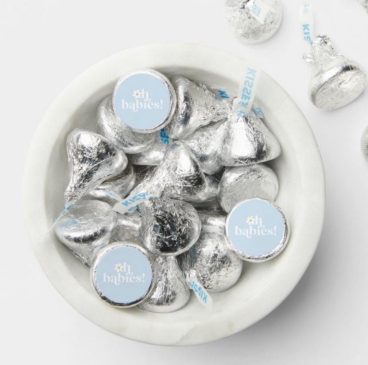 Twins Baby Shower Mini Chocolate Labels | Ohh Babies| Blue| 100ct| 0.75in