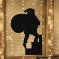 Santa Climbing Stairs with Gift Bag Window Decal | Reusable Christmas Silhouette